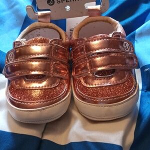 Sperry Kids Rose Gold Glitter Hook-and-Loop Baby Sneakers